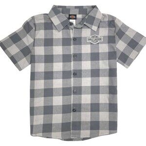 Harley-Davidson Big Boys' B&S Short Sleeve Plaid Flannel Shop Shirt Gray
